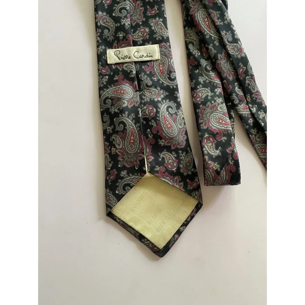 Pierre Cardin Men Paisley Necktie Black Red Gold Silk Blend Classic Designer Tie